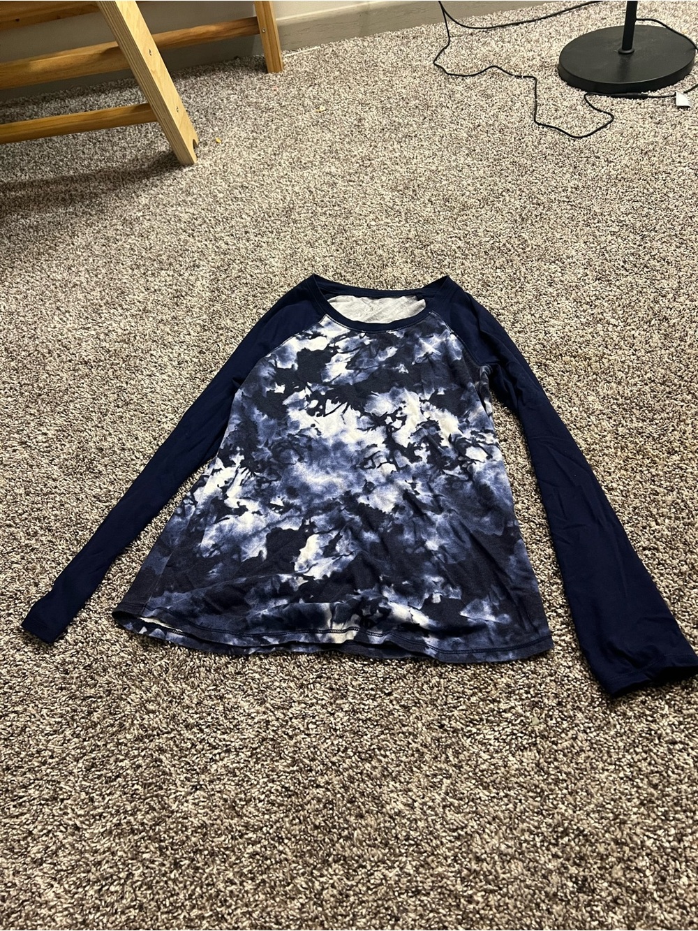 Justice Navy and White Tie-Dye Long Sleeve Top